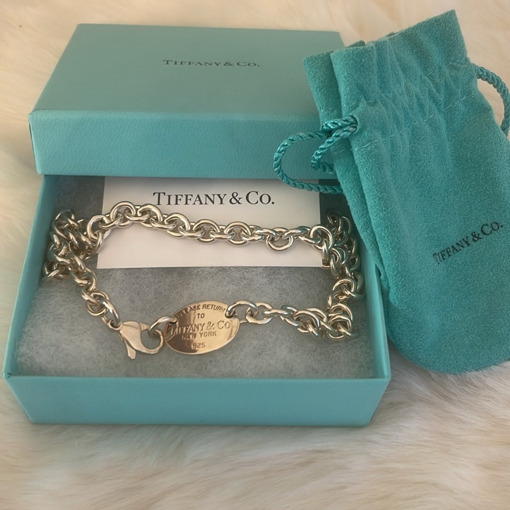 Return to Tiffany Oval Tag Necklace Choker-Sterling Silver -100% Authentic